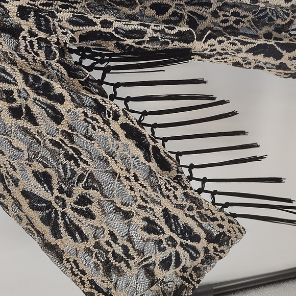 Anthropologie Ryu Black Lace Mesh Open Kimono Cardigan Size Medium w Fringe - Picture 6 of 8